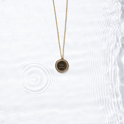 Engraved Crystal Coin Necklace